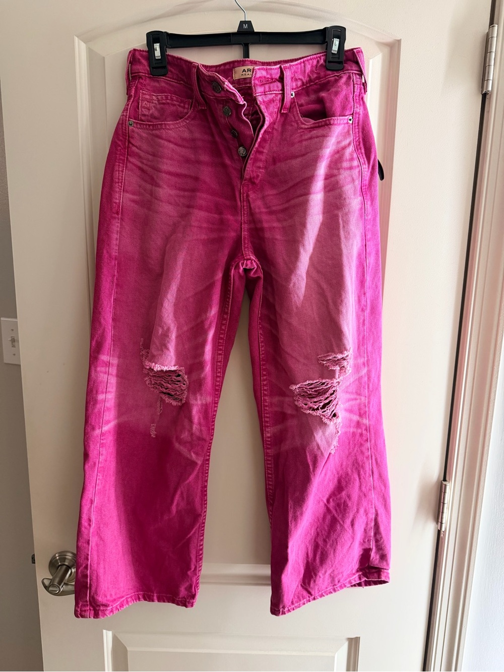 Ariat Hot Pink Wide-Leg Distressed Jeans